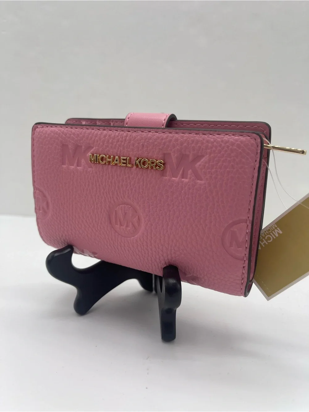 MICHAEL KORS Jet Set Travel Medium MK Logo Debossed Bifold Wallet Carnation  NWT